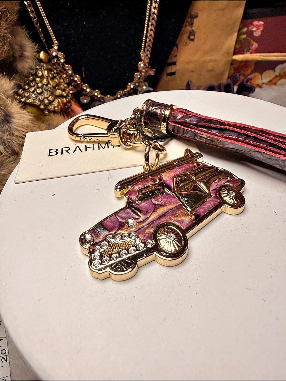 BRAHMIN Copa Car Charm Tassel Keychain Purple & Red